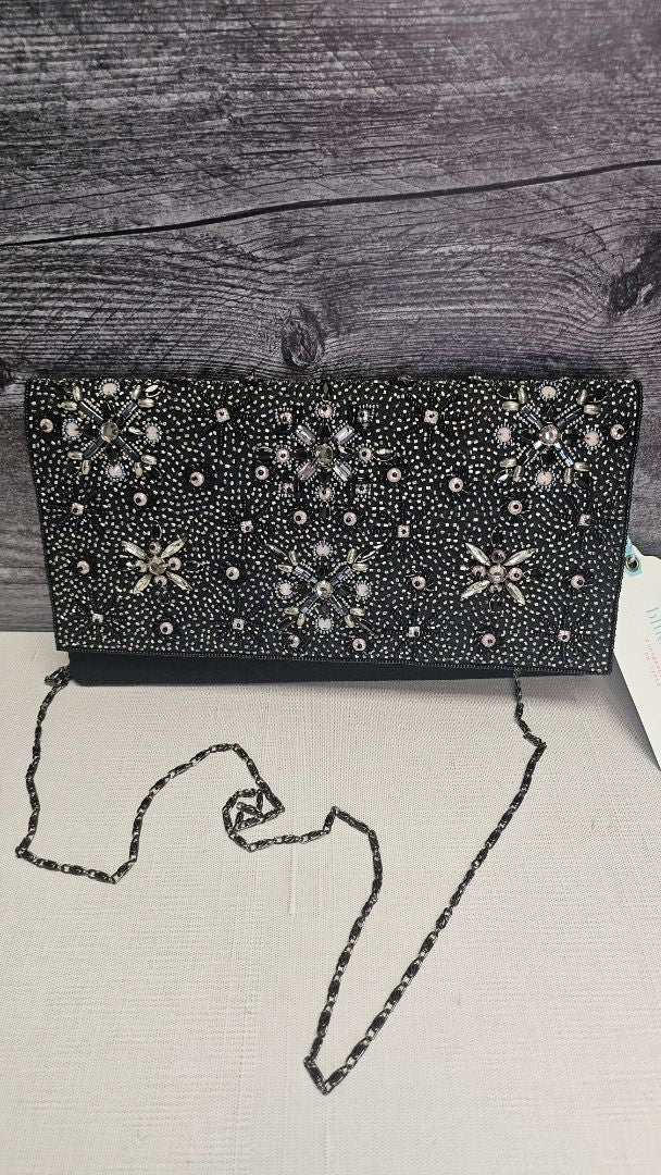 Blue Illusion Black Beaded Clutch BNWT (26x15cm)
