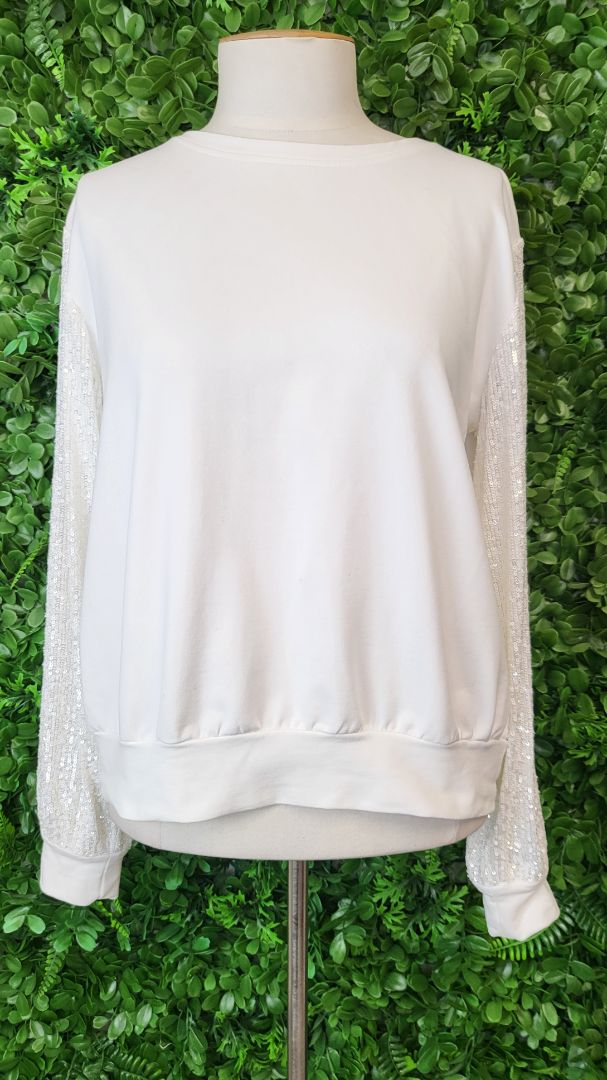 Lounge by Repertoire Cream Sequin Sleeve Top (12)