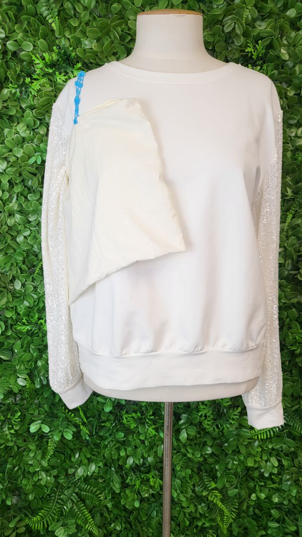 Lounge by Repertoire Cream Sequin Sleeve Top (12)