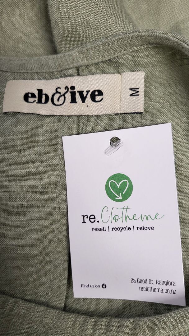 Eb&Ive Moss Ruched Linen Top (12-14)