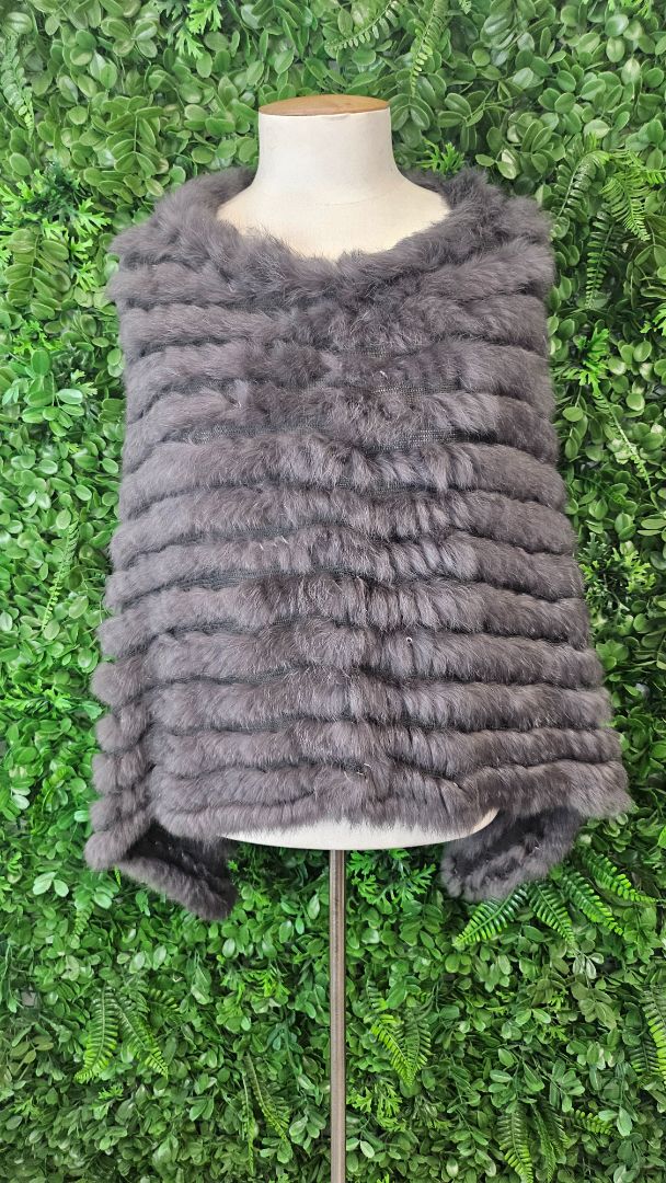 Alice & Lily Brown Rabbit Fur Poncho (O/S)