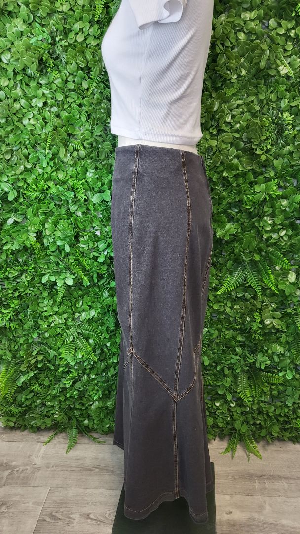 Kooky Grey Fluted Denim Skirt (14)