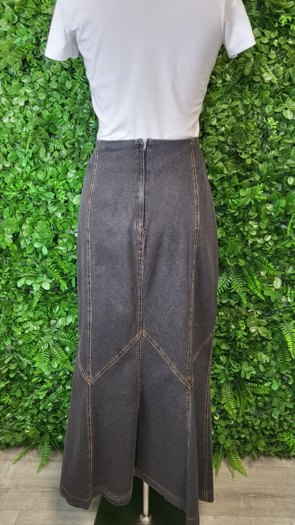 Kooky Grey Fluted Denim Skirt (14)