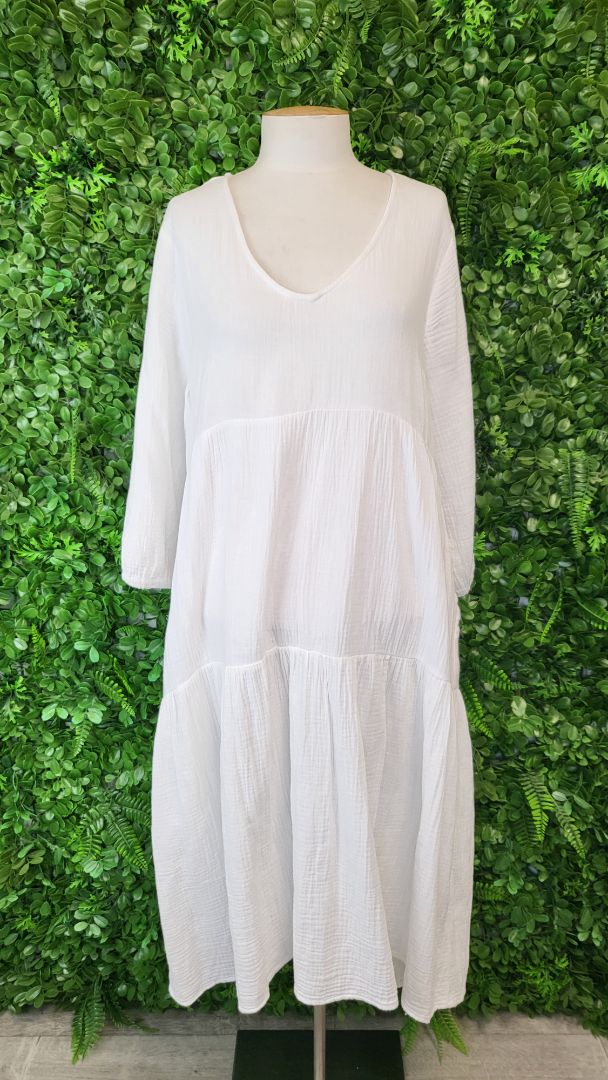 Sass White Cotton Dress (8-10)