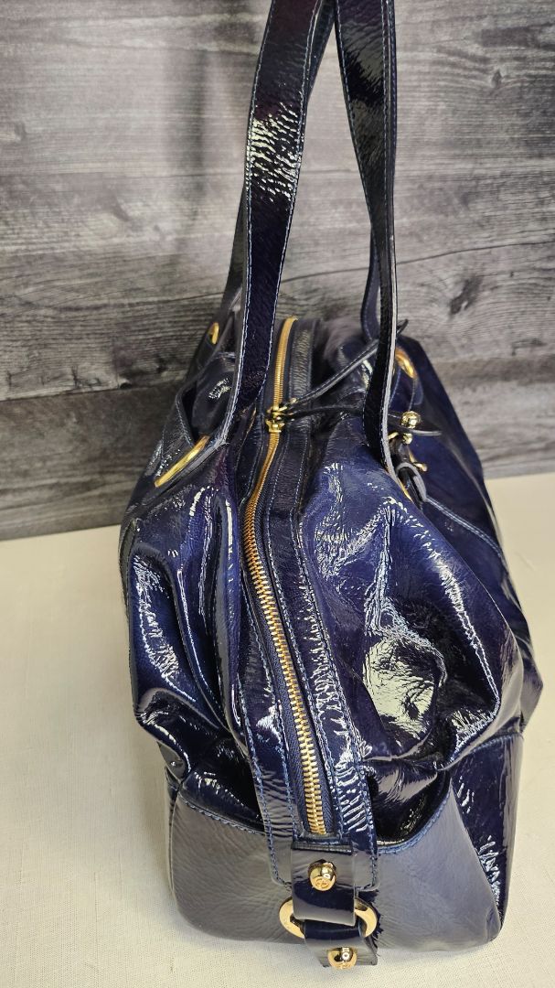 Francesco Biasia Navy Patent Leather Bag (37cmx30x13cm)