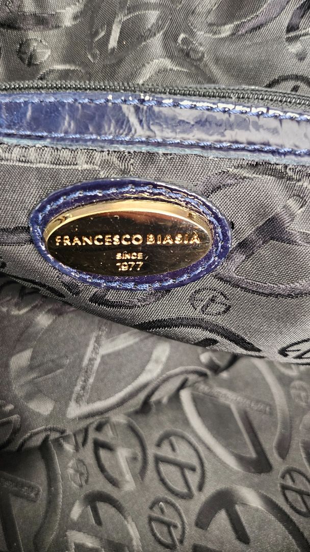 Francesco Biasia Navy Patent Leather Bag (37cmx30x13cm)
