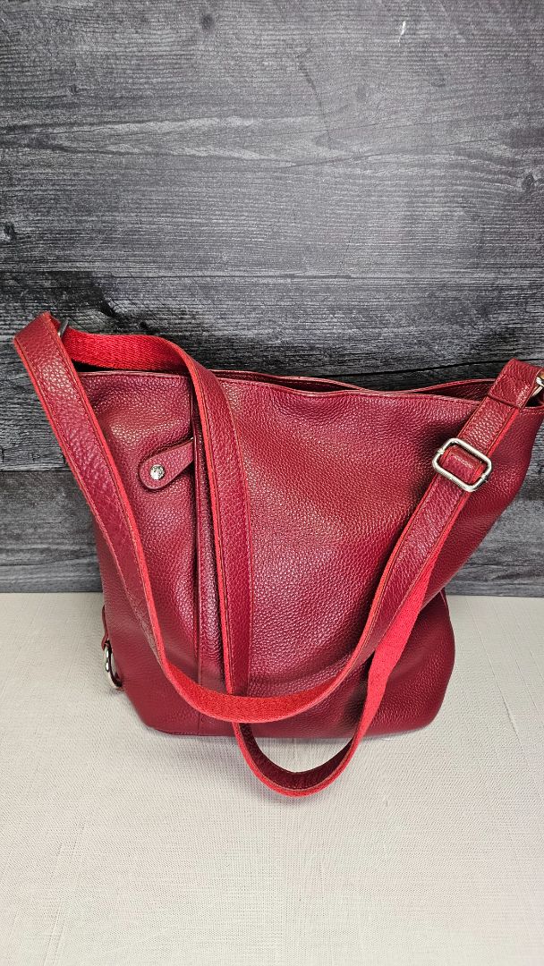 Milleni Raspberry Red Leather Tote Bag (30cmx25x10)