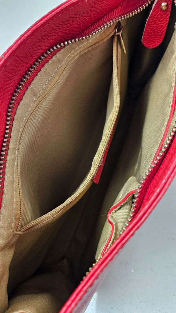 Strada Red Leather Shoulder Bag (35x26cm)