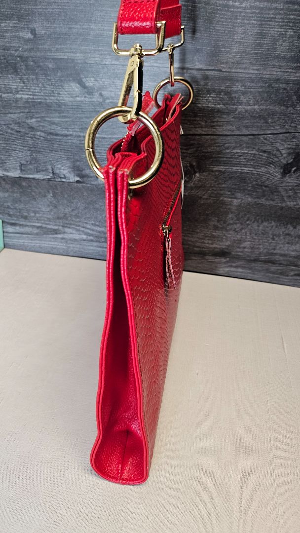 Strada Red Leather Shoulder Bag (35x26cm)