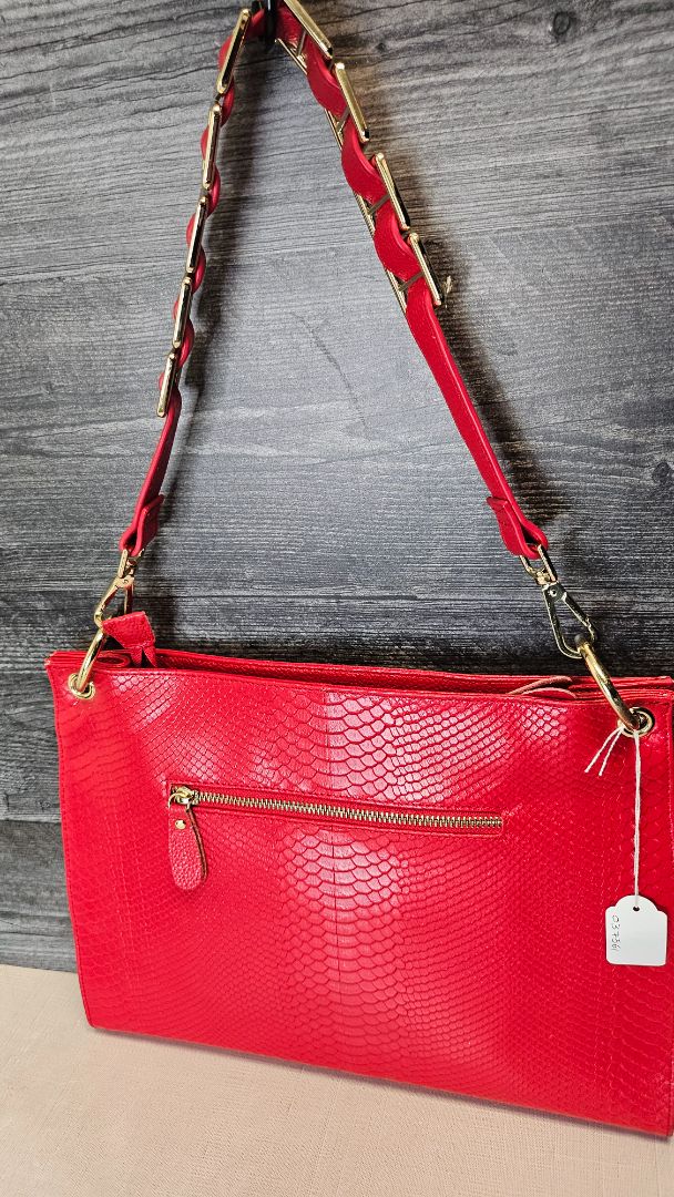 Strada Red Leather Shoulder Bag (35x26cm)