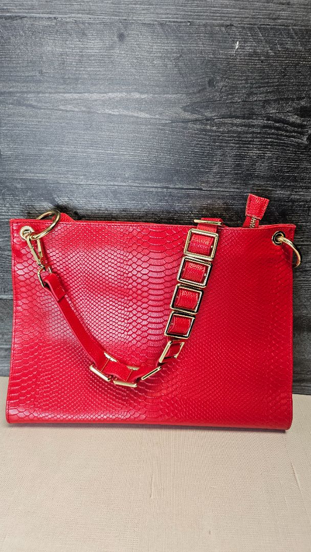 Strada Red Leather Shoulder Bag (35x26cm)