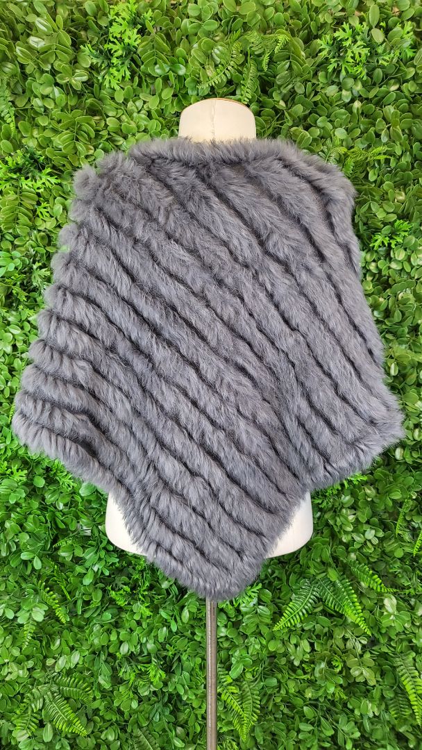 Random Grey Rabbit Fur Poncho (8-14)