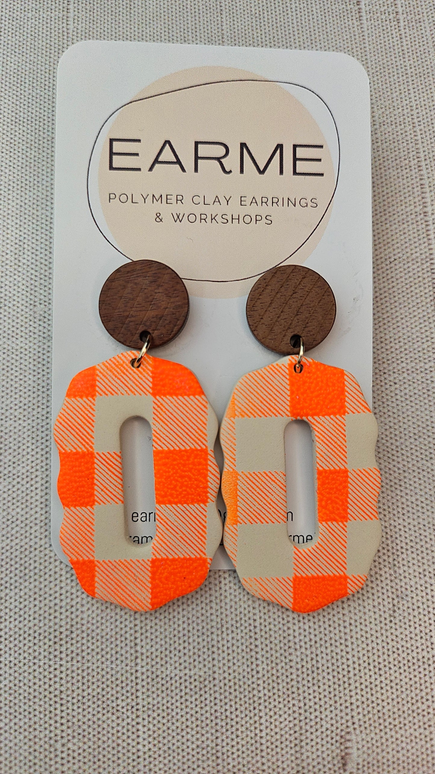 Earme Orange Gingham Earring BNWT