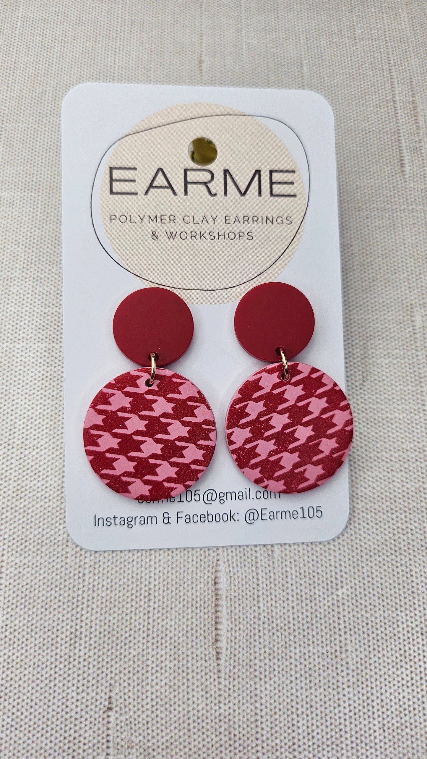 Earme Raspberry Houndstooth Earring BNWT
