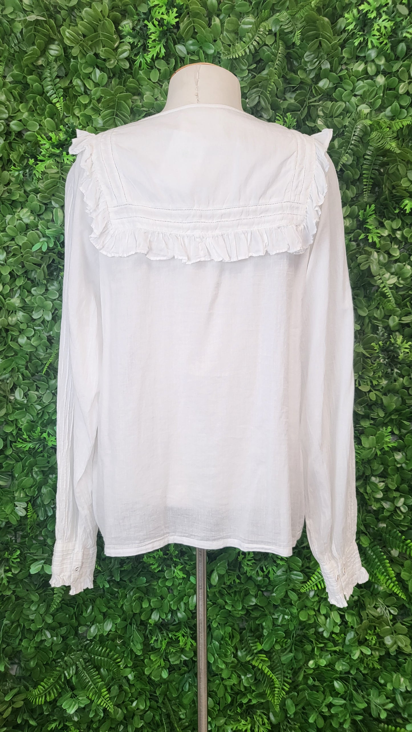 Leon & Harper Cream Frill Yoke Shirt 14