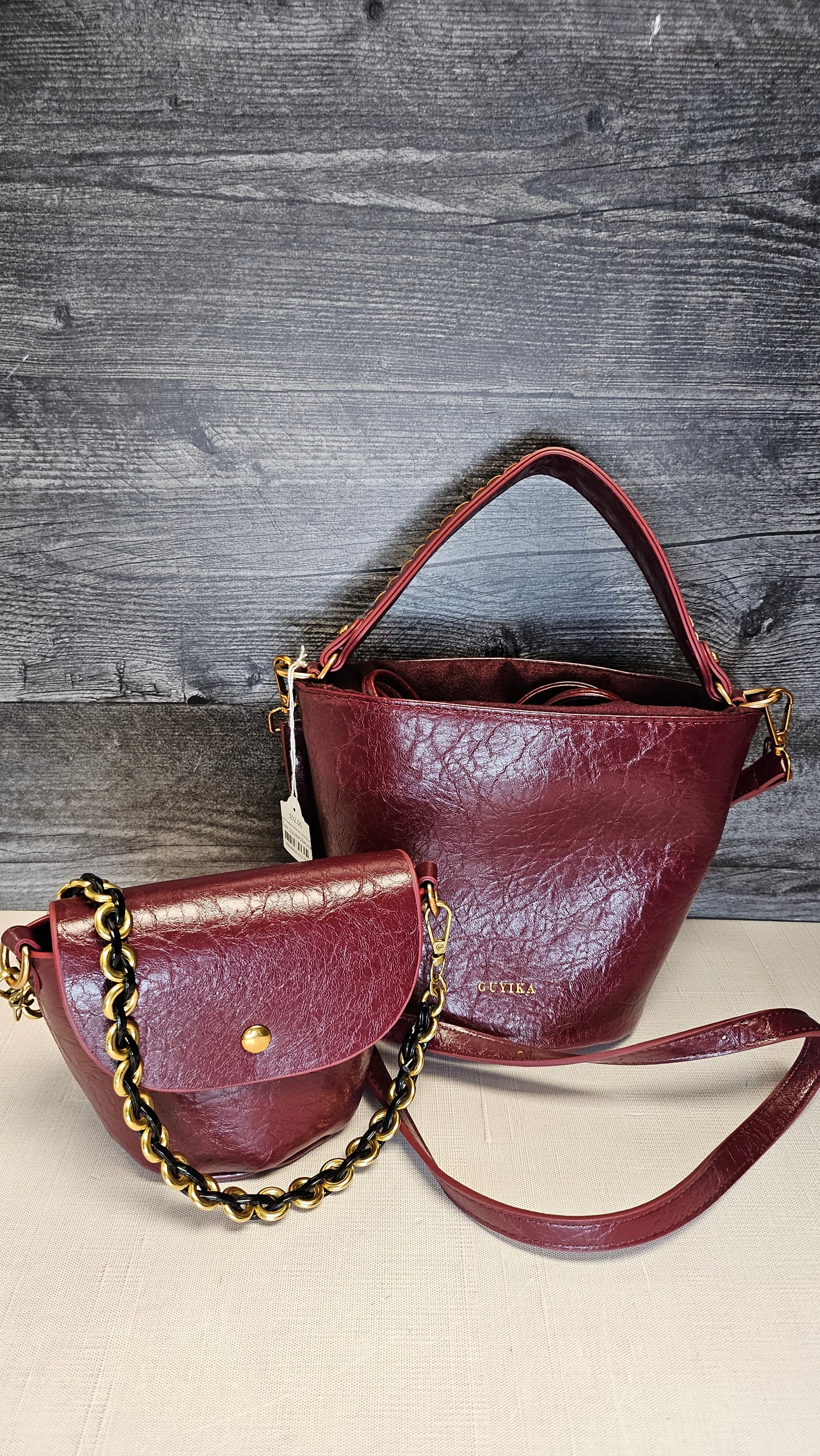 Guyika Burgundy Bucket Bag (22cmx16xcm)