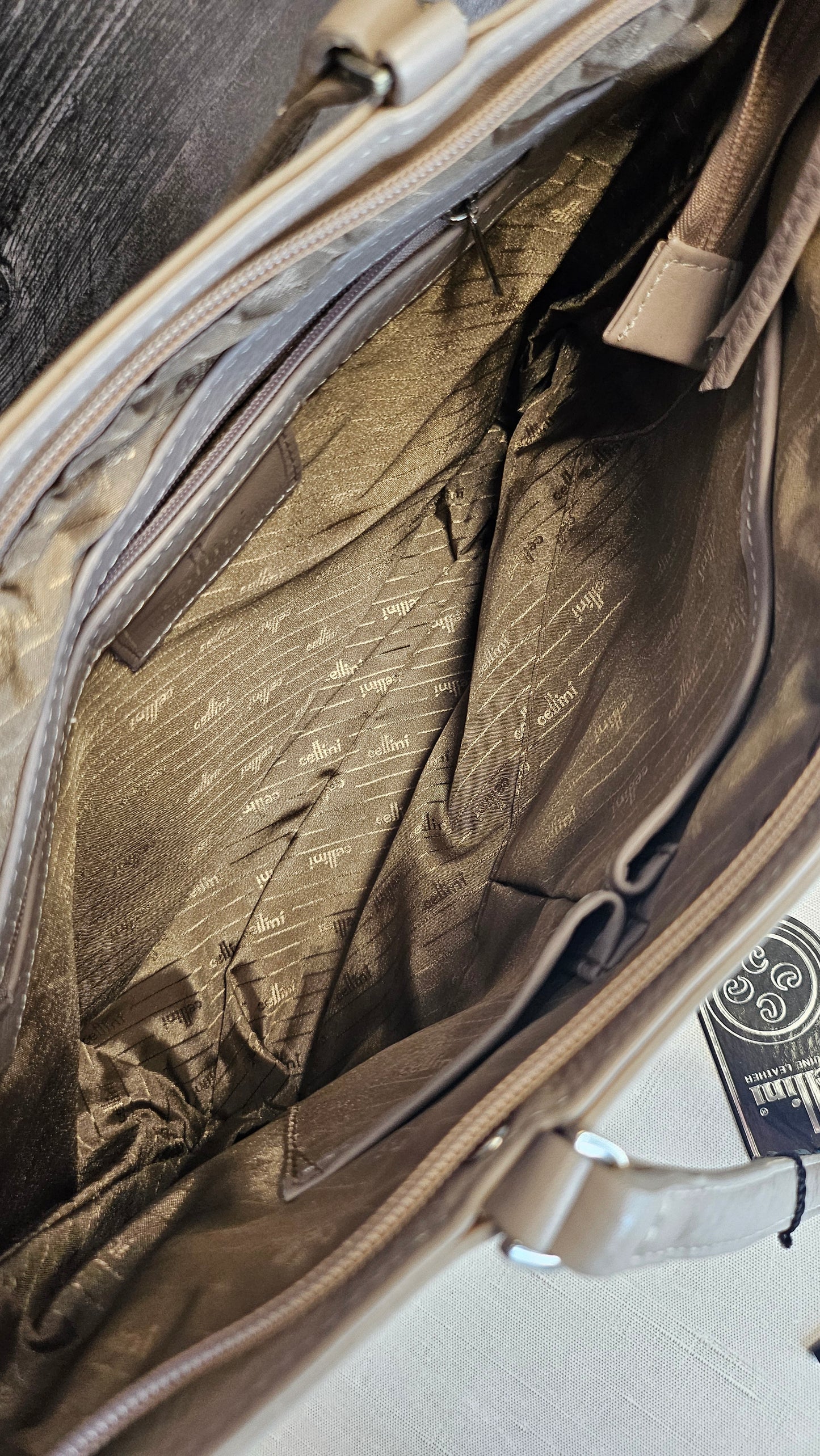 Cellini Taupe Leather Bag BNWT (36x24x9cm)