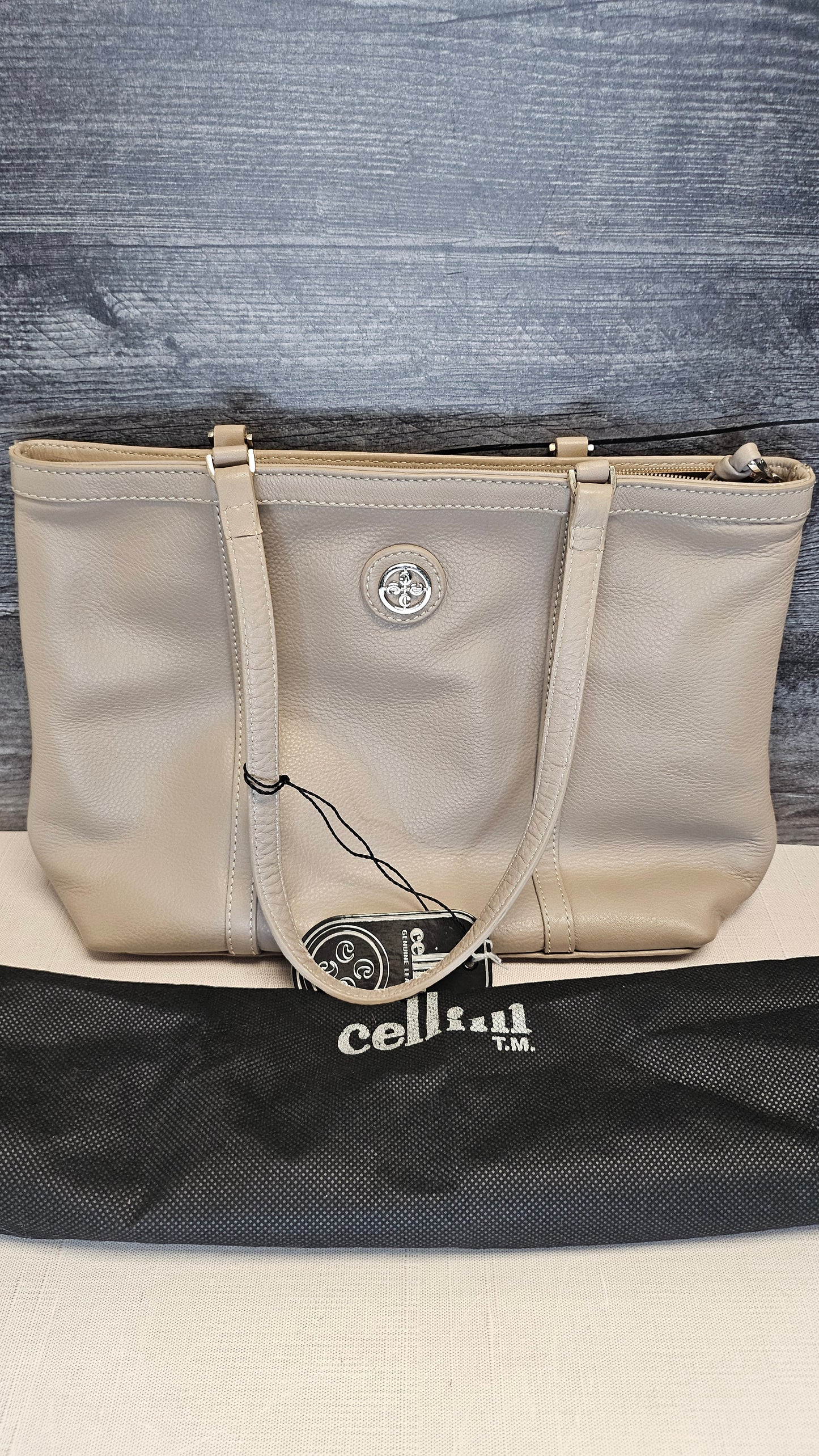 Cellini Taupe Leather Bag BNWT (36x24x9cm)