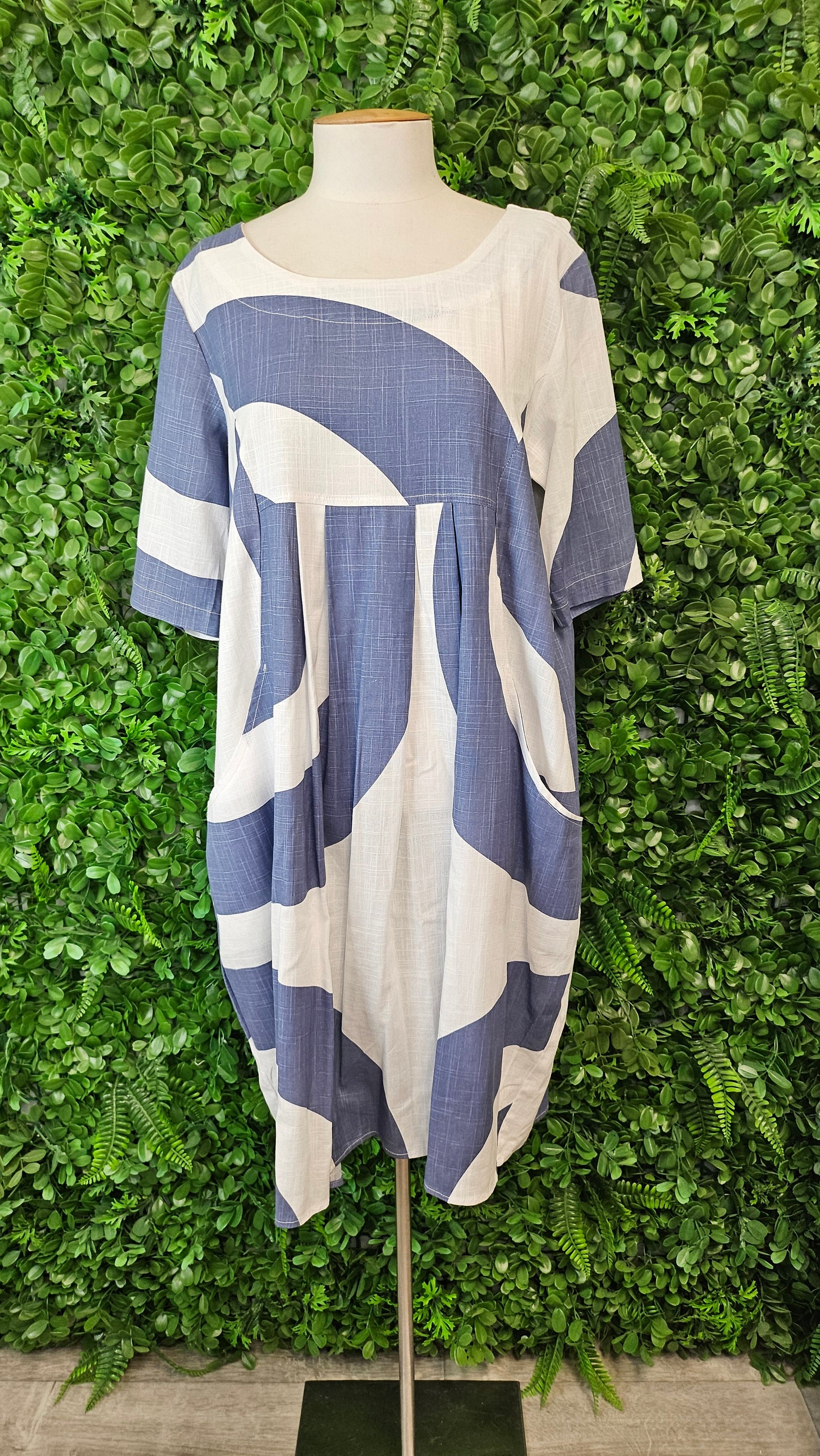 Ruby Rain Blue/White Linen Dress (10)