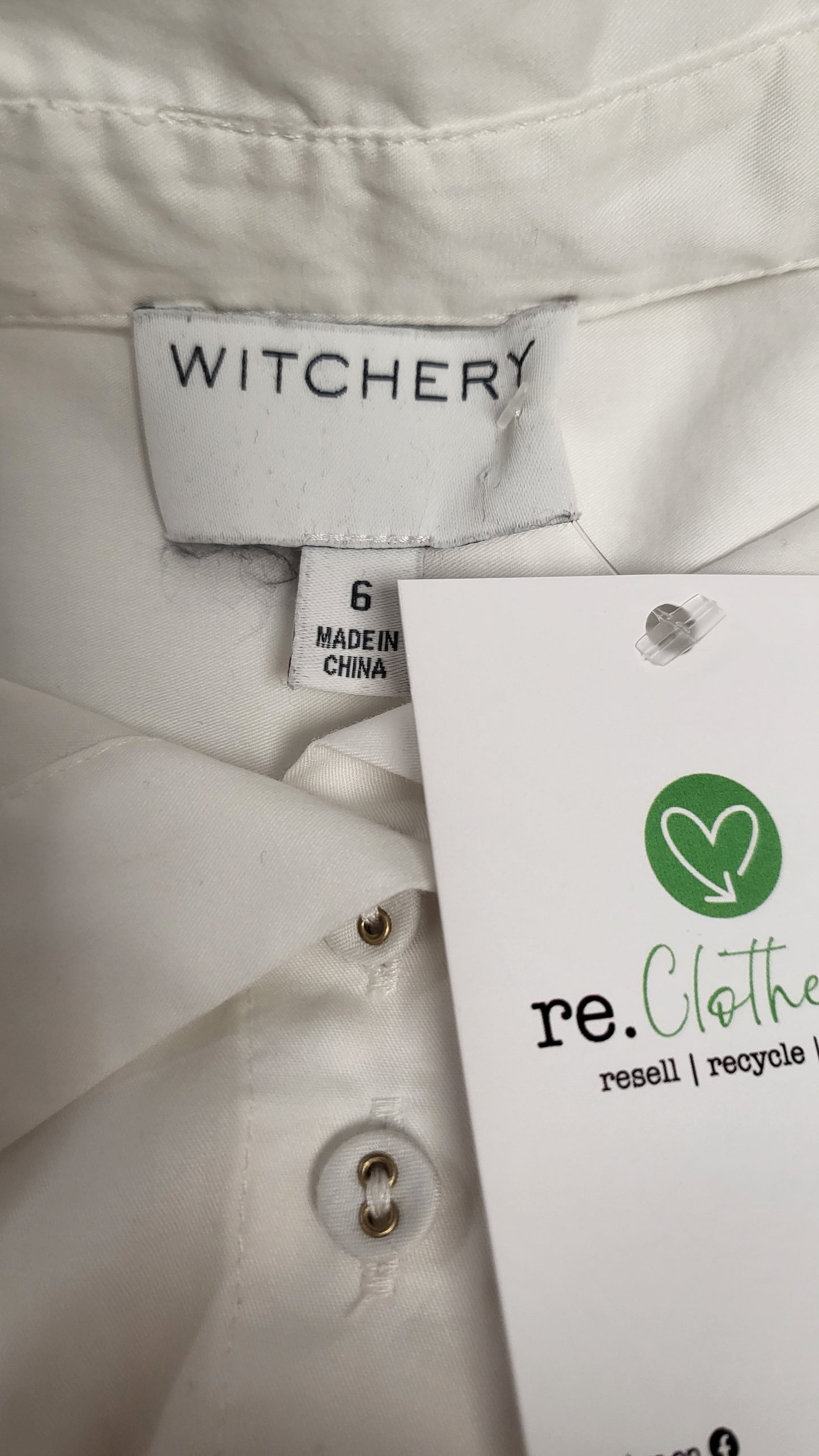 Witchery White Mid Puff Sleeve Shirt (6-8)