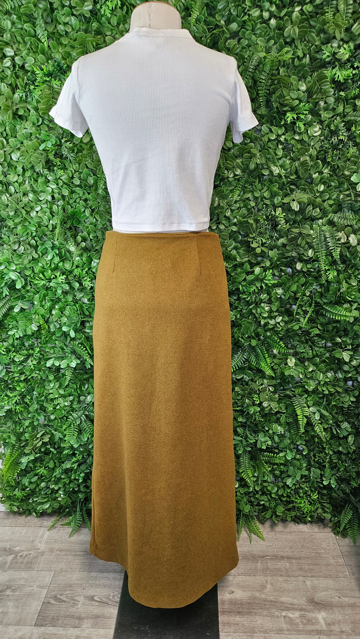 9Nine Olive Wool Split Skirt (8)