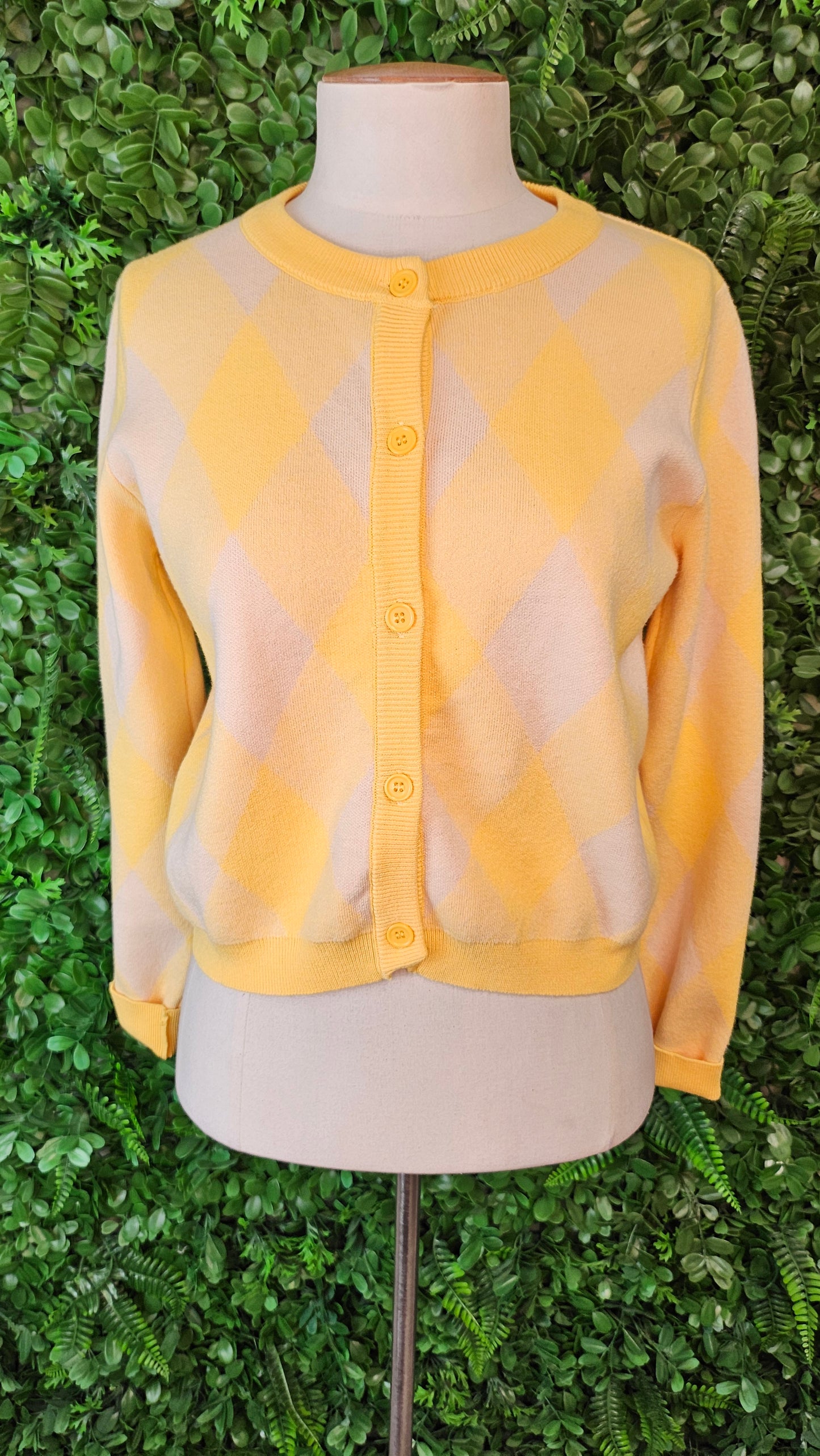 Compania Fantastica Yellow Argyle Cardigan (10)