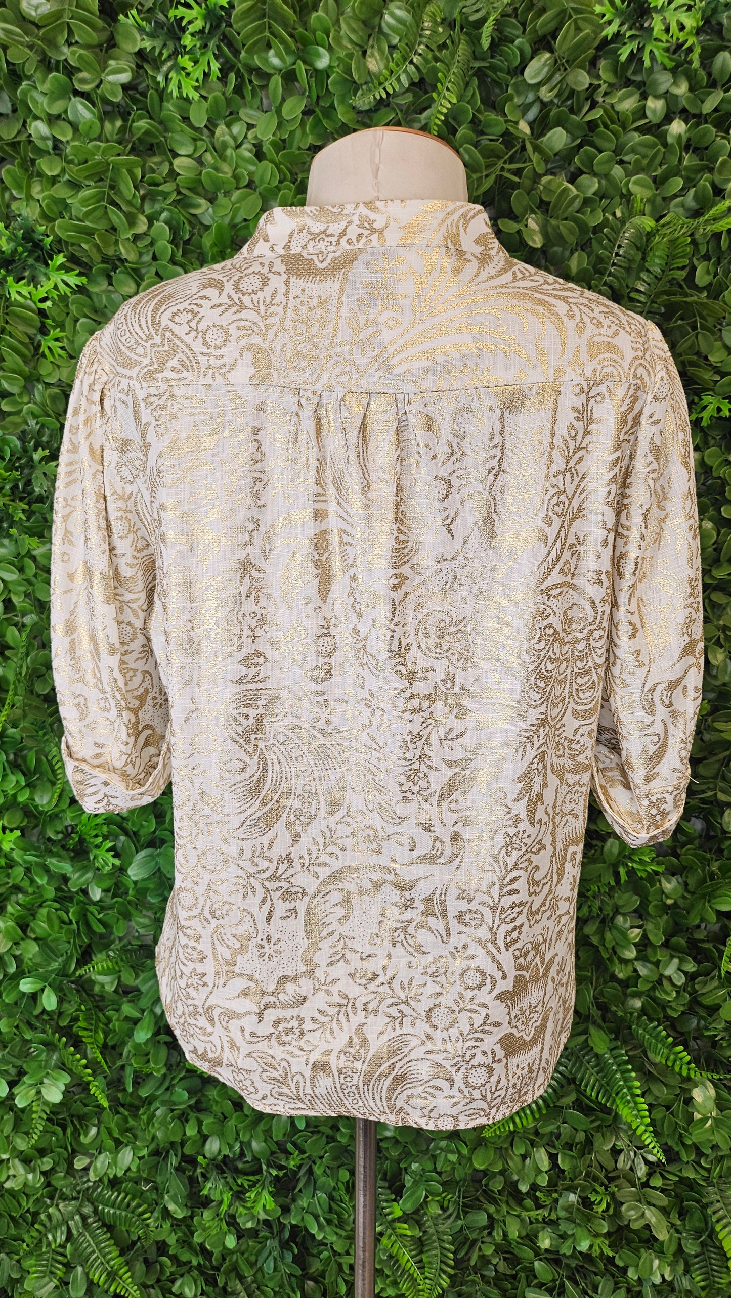Once Was Gold Metallic Linen Blend Blouse (10-12)