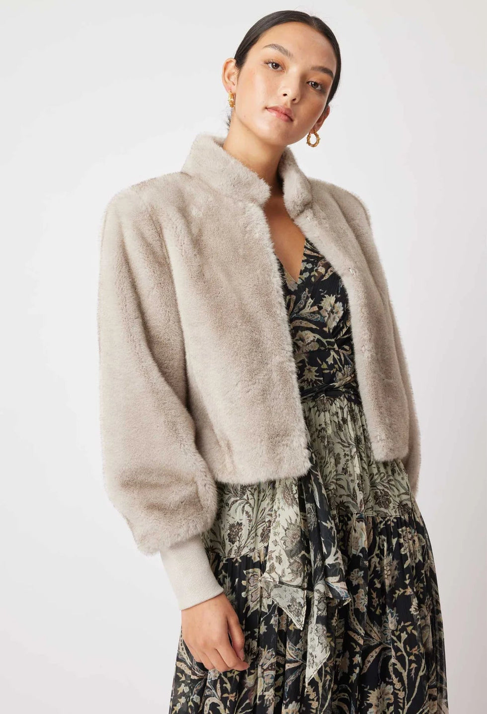 Once Was Silver Cropped Faux Fur Jacket (12-14)