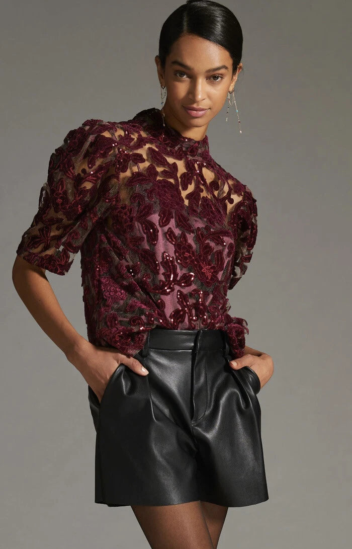 Anthropologie Burgundy Velvet Top (8)