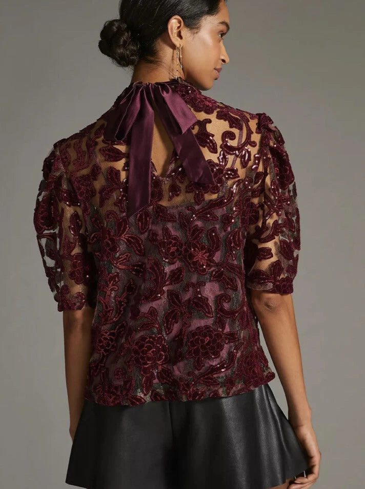 Anthropologie Burgundy Velvet Top (8)