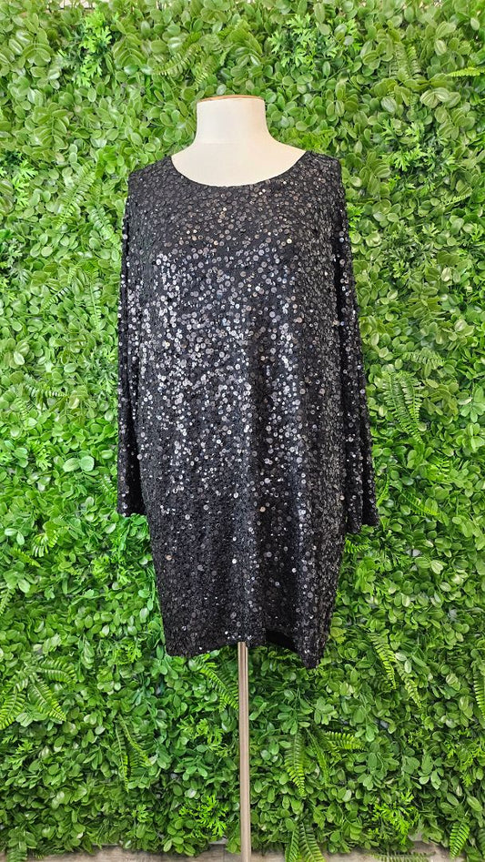 Adine Undone Black Sequin Top/Tunic (14)