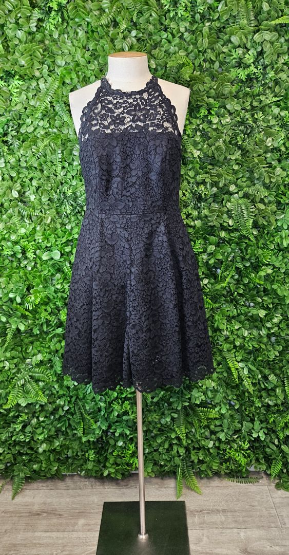 Forever New Black Lace Fit & Flare Dress (10)