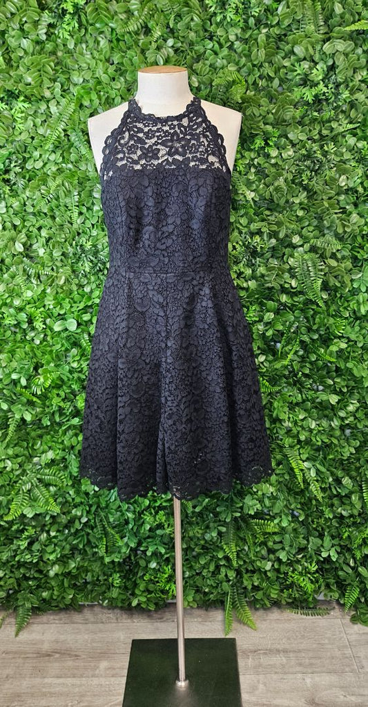 Forever New Black Lace Fit & Flare Dress (10)