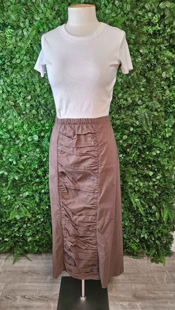 Poppies Collection Brown Ruched Panel Skirt (22)