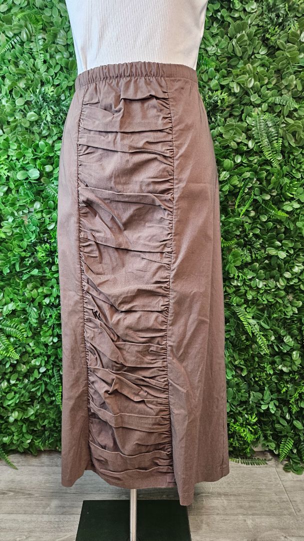 Poppies Collection Brown Ruched Panel Skirt (22)