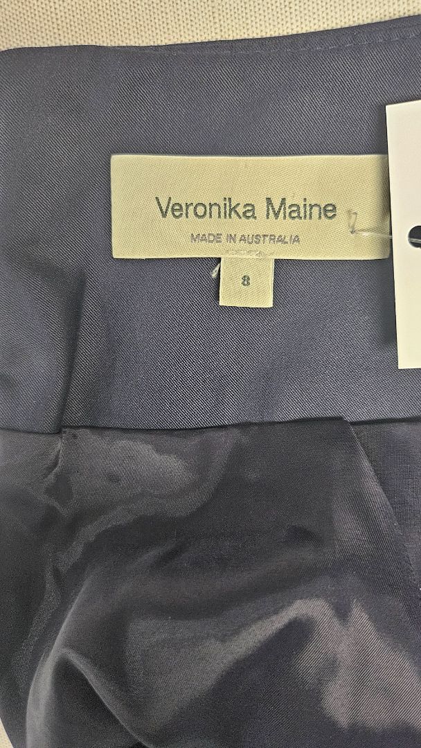 Veronika Maine Navy Pleat Pencil Skirt (8)