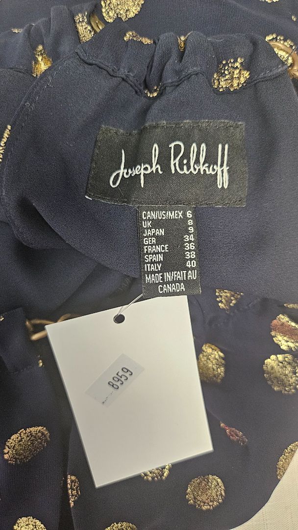 Joseph Ribkoff Navy/Gold Foil Spot Dress (8)