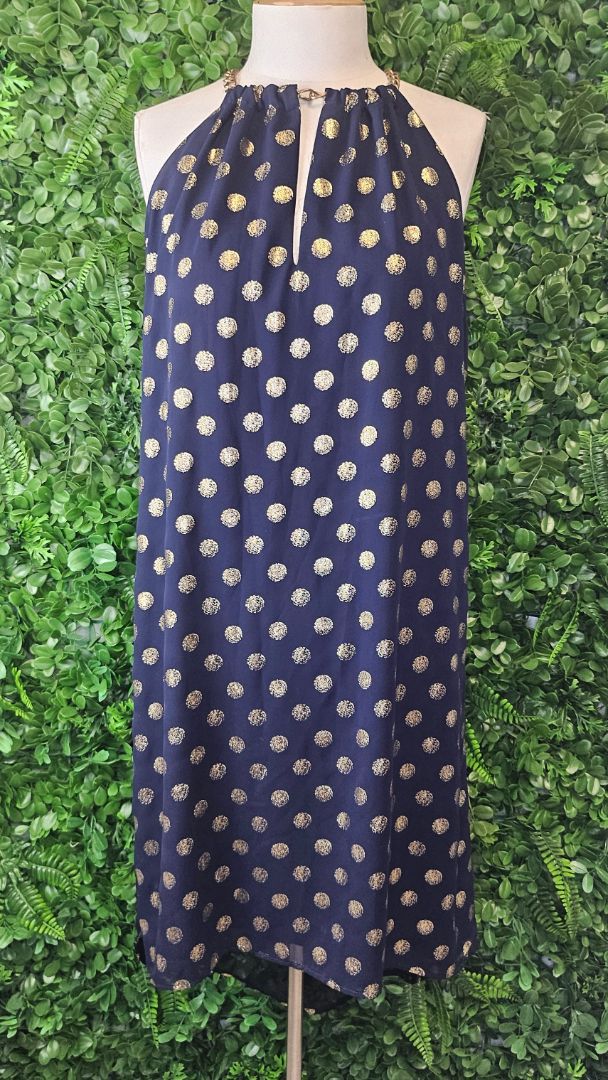 Joseph Ribkoff Navy/Gold Foil Spot Dress (8)