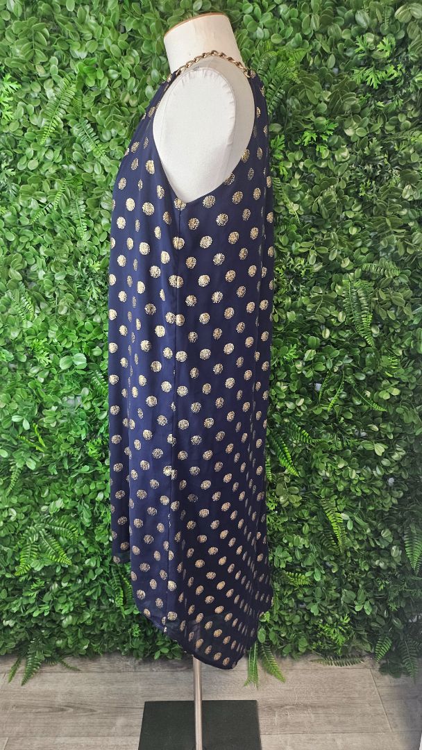 Joseph Ribkoff Navy/Gold Foil Spot Dress (8)