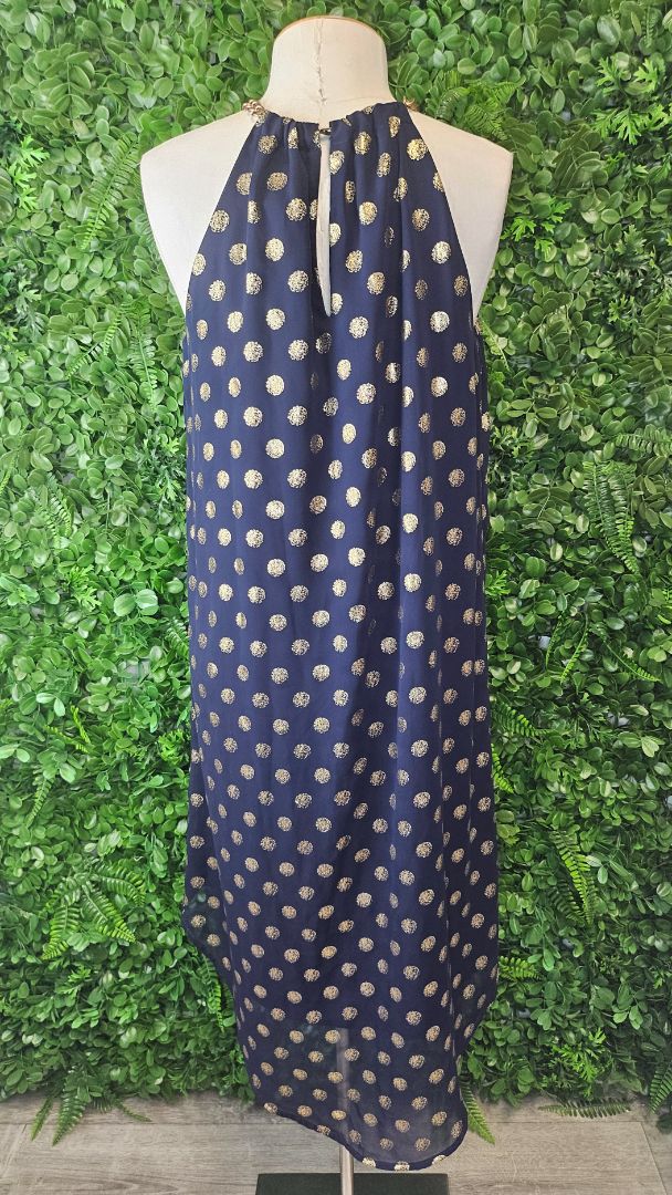 Joseph Ribkoff Navy/Gold Foil Spot Dress (8)