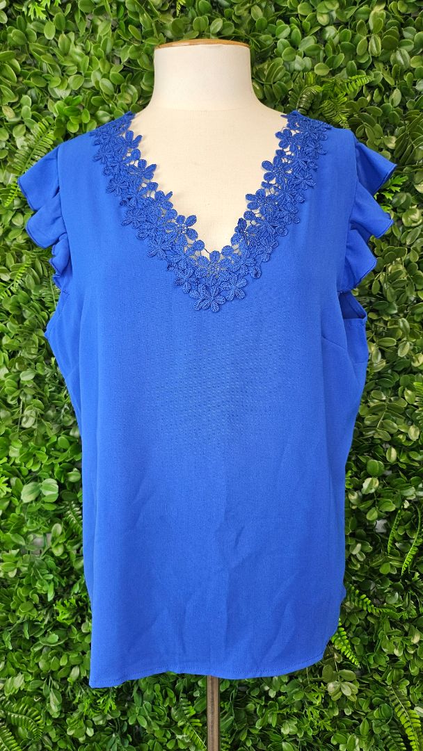 Unknown Blue Frill Sleeve Top (14)