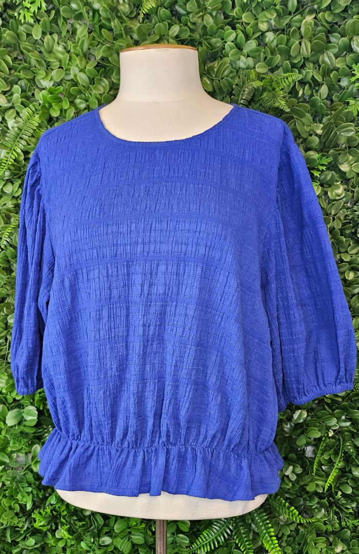 Seeking Lola Blue Shirred Cotton Top (16)