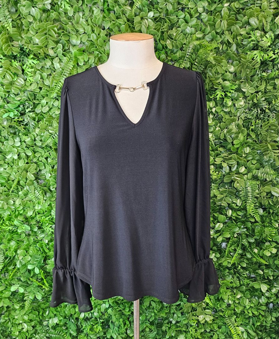 Joseph Ribkoff Black Ruffle Sleeve Top BNWT (14)