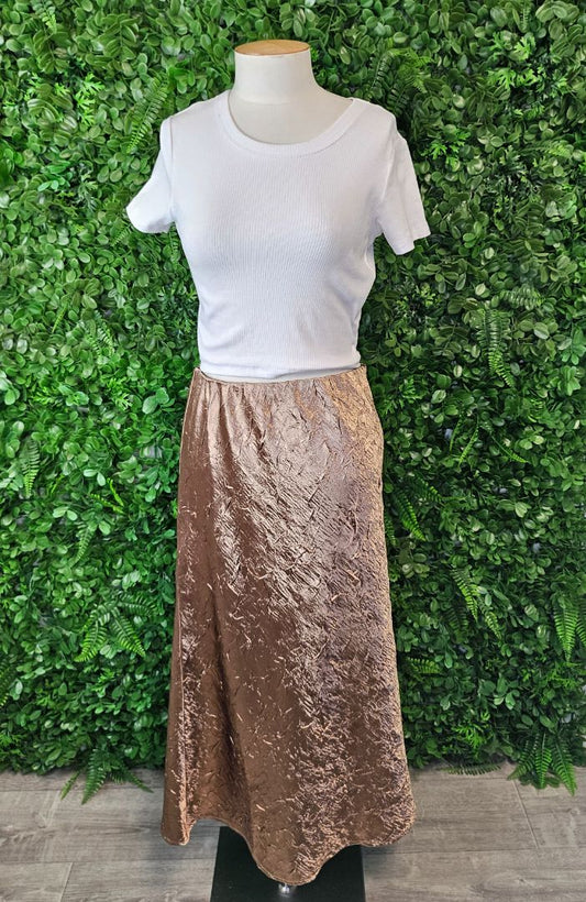 Leila+ Luca Bronze Crushed Sateen Skirt (12)