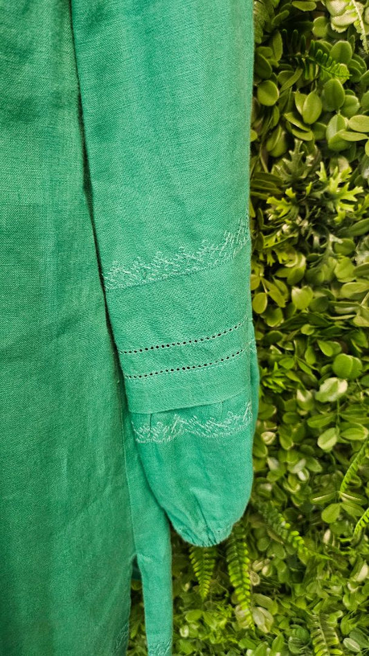 Blue Illusion Green Linen Blouse (10)