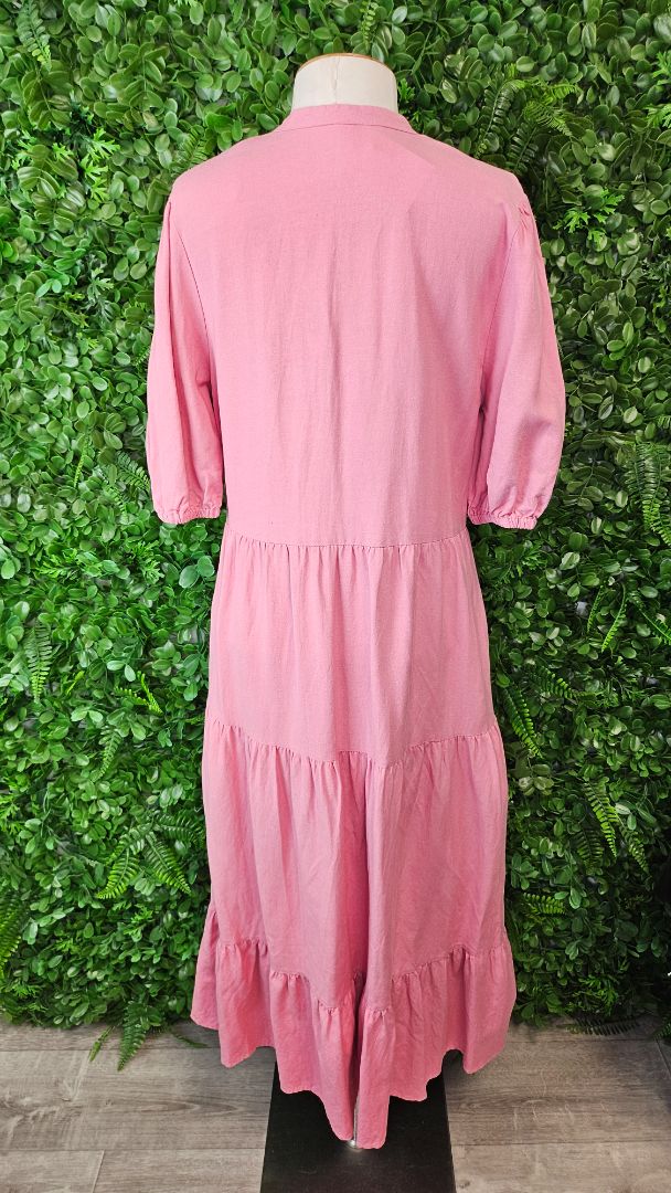 Elm Pink Linen Blend Tiered Dress (6)