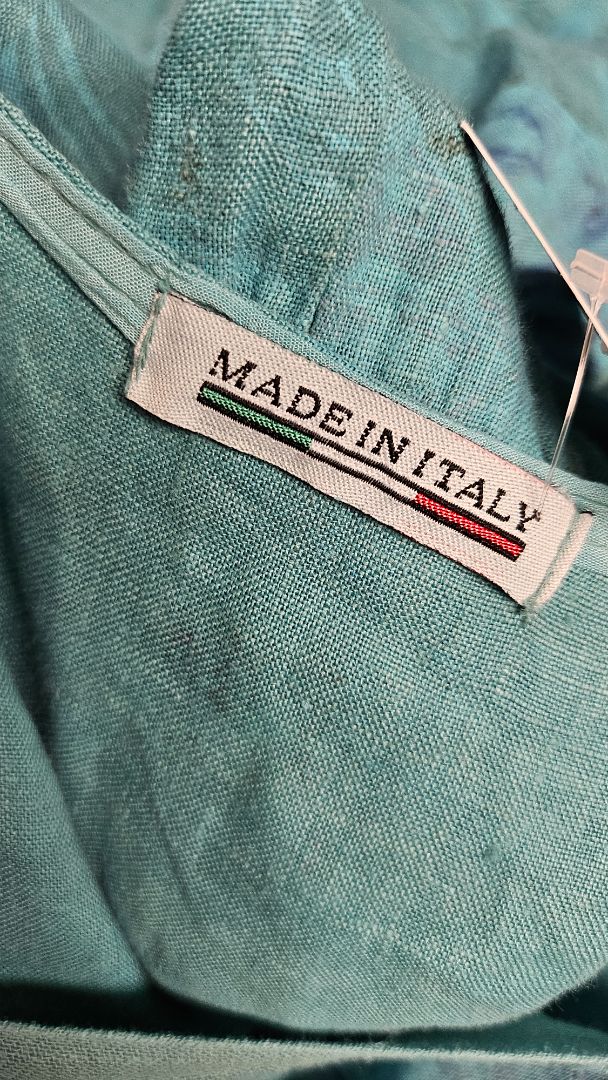 Made In Italy Blue Linen Floral Dress (OSFM)