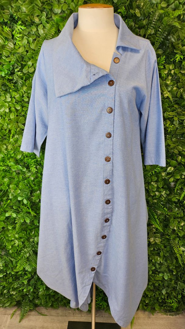 Dragonfly Designs Blue Cotton Button Feature Dress (12-14)