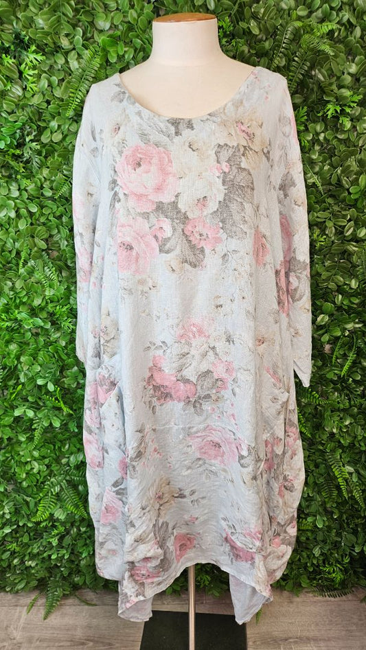 Helga May Floral Linen Dress (OSFM)