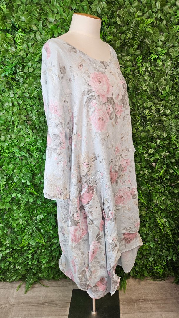 Helga May Floral Linen Dress (OSFM)